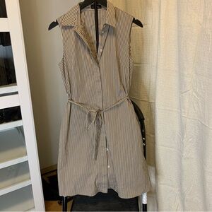 Theory Tan and White Striped Dress